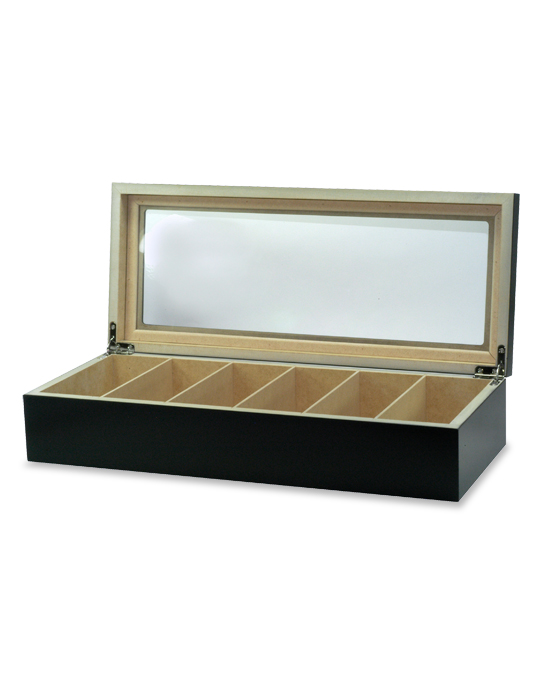 Displaybox Box Schwarz/Fenster 1 Für Teebeutel / 6 Fächer    3 Material: Mdf