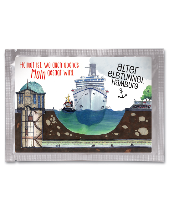 Tee-Postkarte Hamburg Elbtunnel